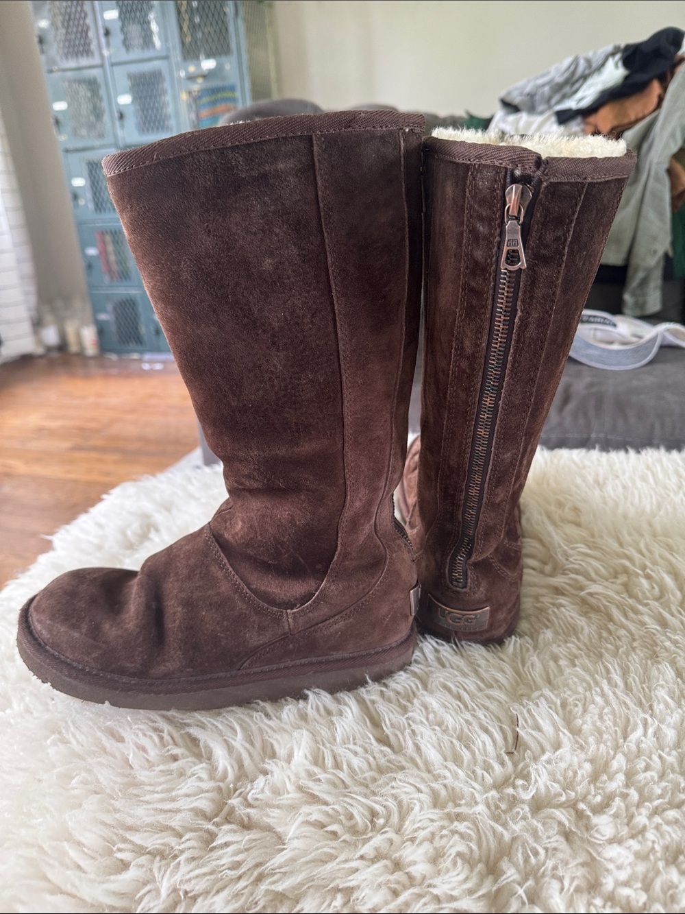 UGG Chocolate Brown Suede Mid-Calf Zip Boots